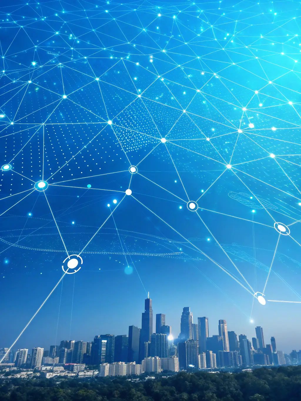 A visually appealing graphic representing business transformation, with interconnected nodes symbolizing different aspects of organizational change.
